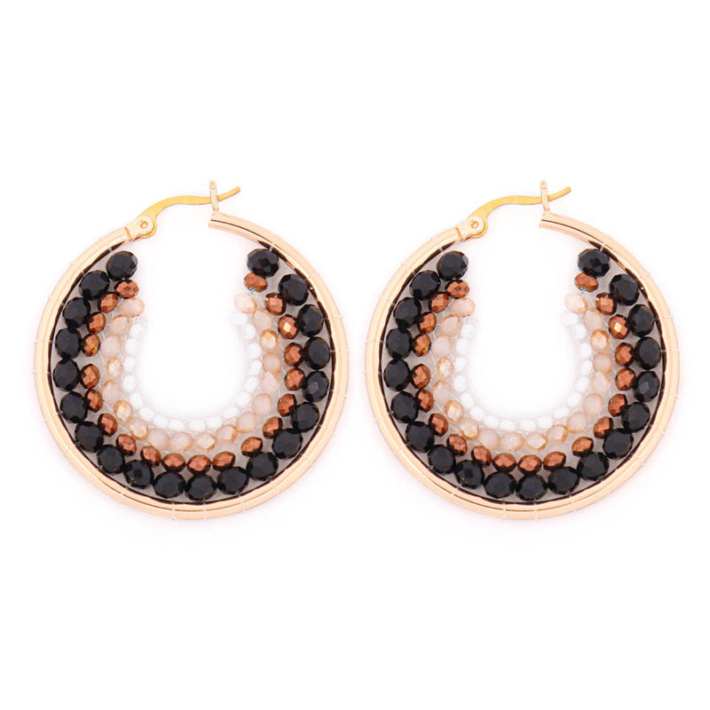 HDE3393-BOHEMIAN RONDELLE BEADS HOOP EARRINGS