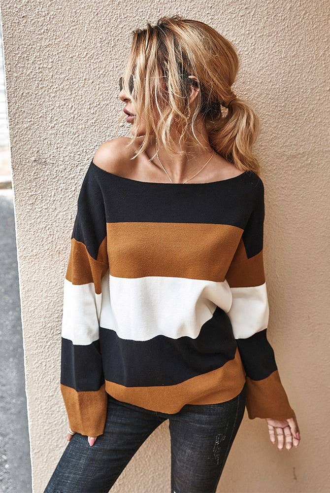 XC1034 Colorbloack Knit Loose Top