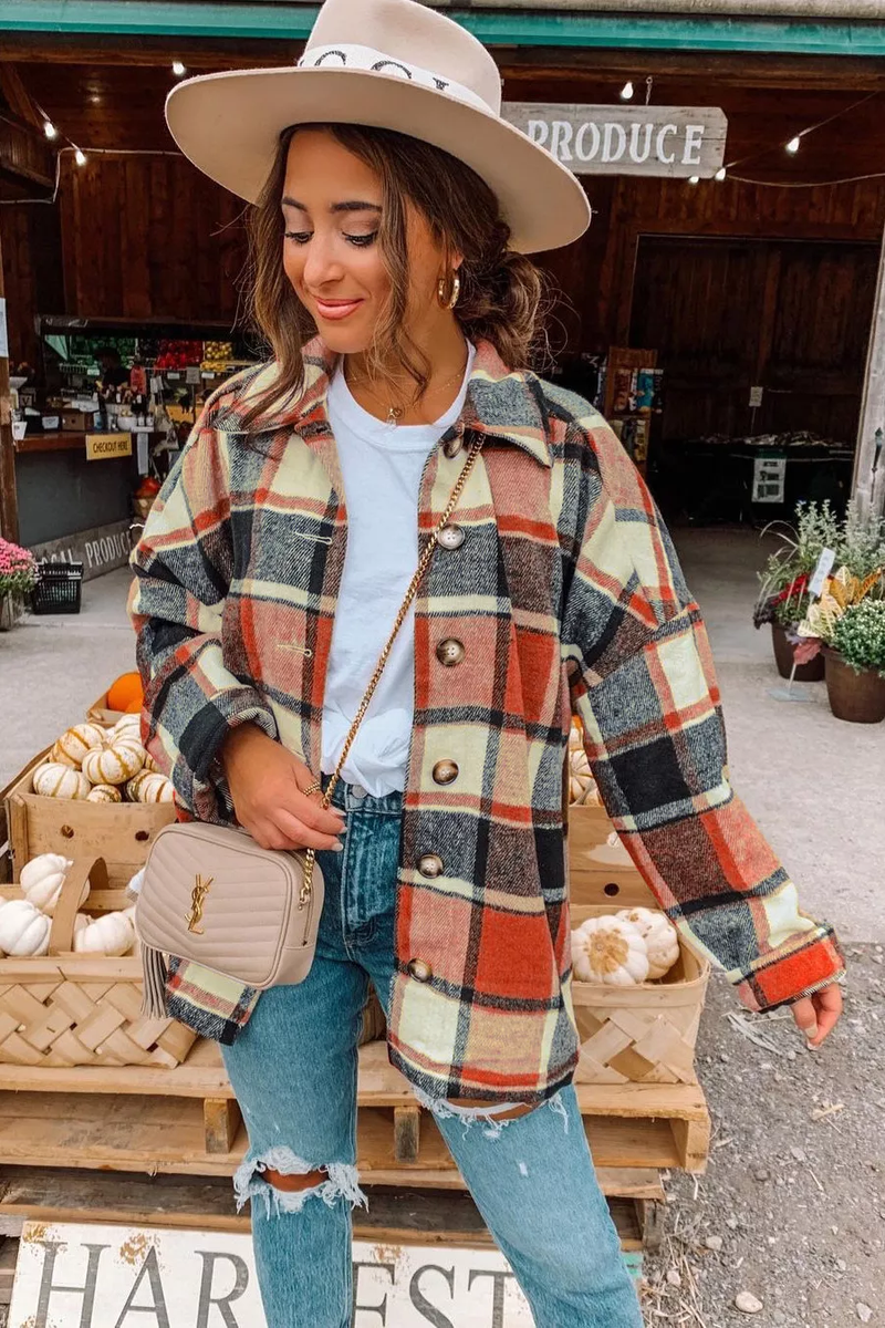 XC1238 Plaid Flannel Shacket Jacket Women